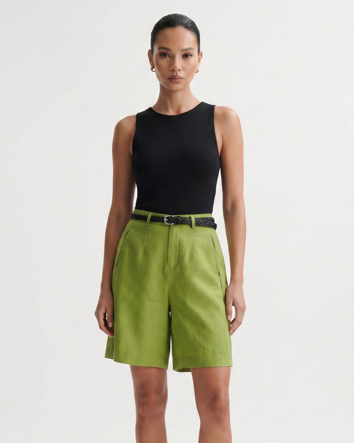 Lightweight Linen Shorts with Integrated Waist Belt