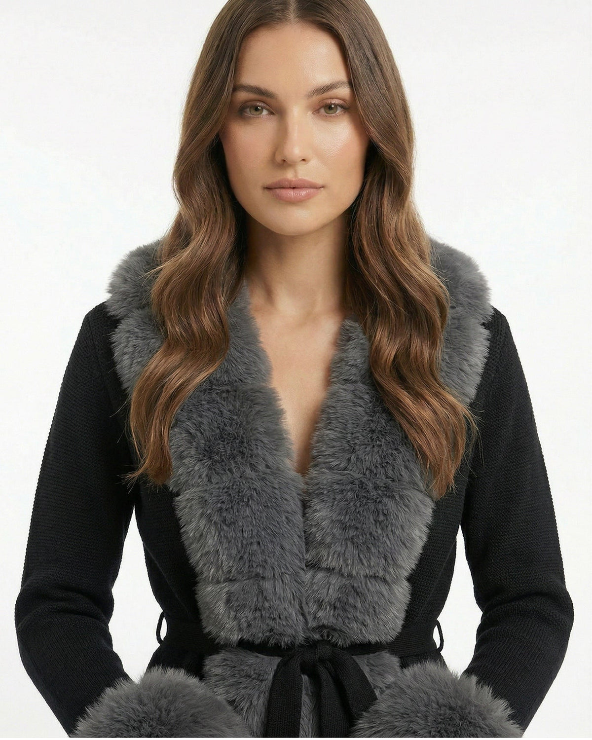 Rinna Cardigan Coat with Faux Fox Fur Collar and Cuffs – view 15