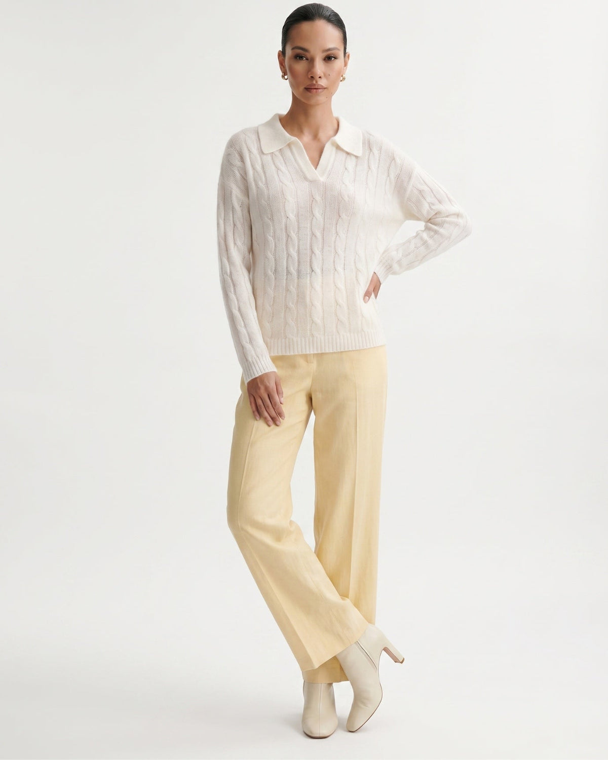 Dina Cashmere and Mulberry Silk Oversized Long Sleeve Polo Top