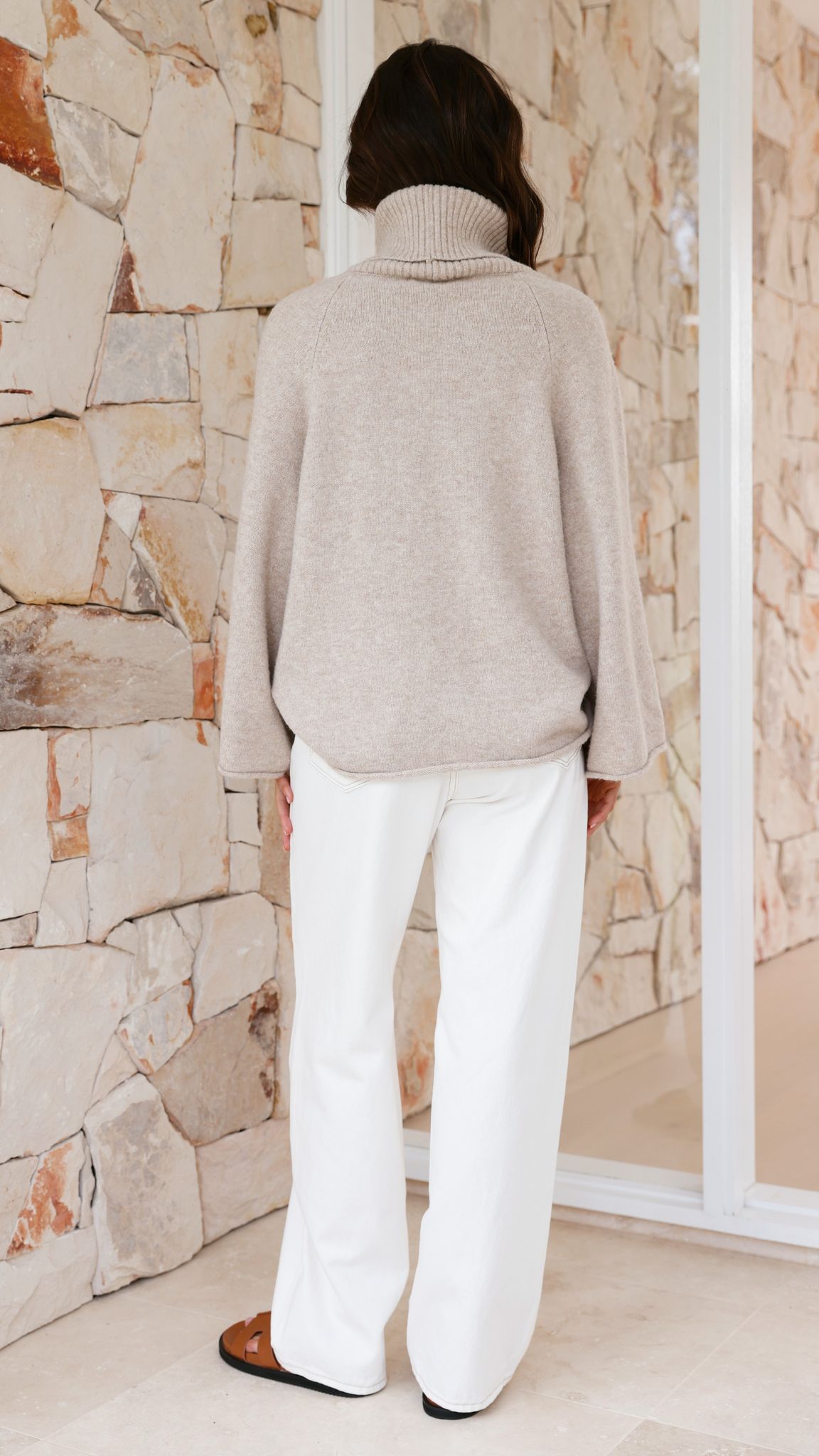 Jacques Ribbed Cowl Neck Wide Sleeve Knit Jumper – Oatmeal – view 5