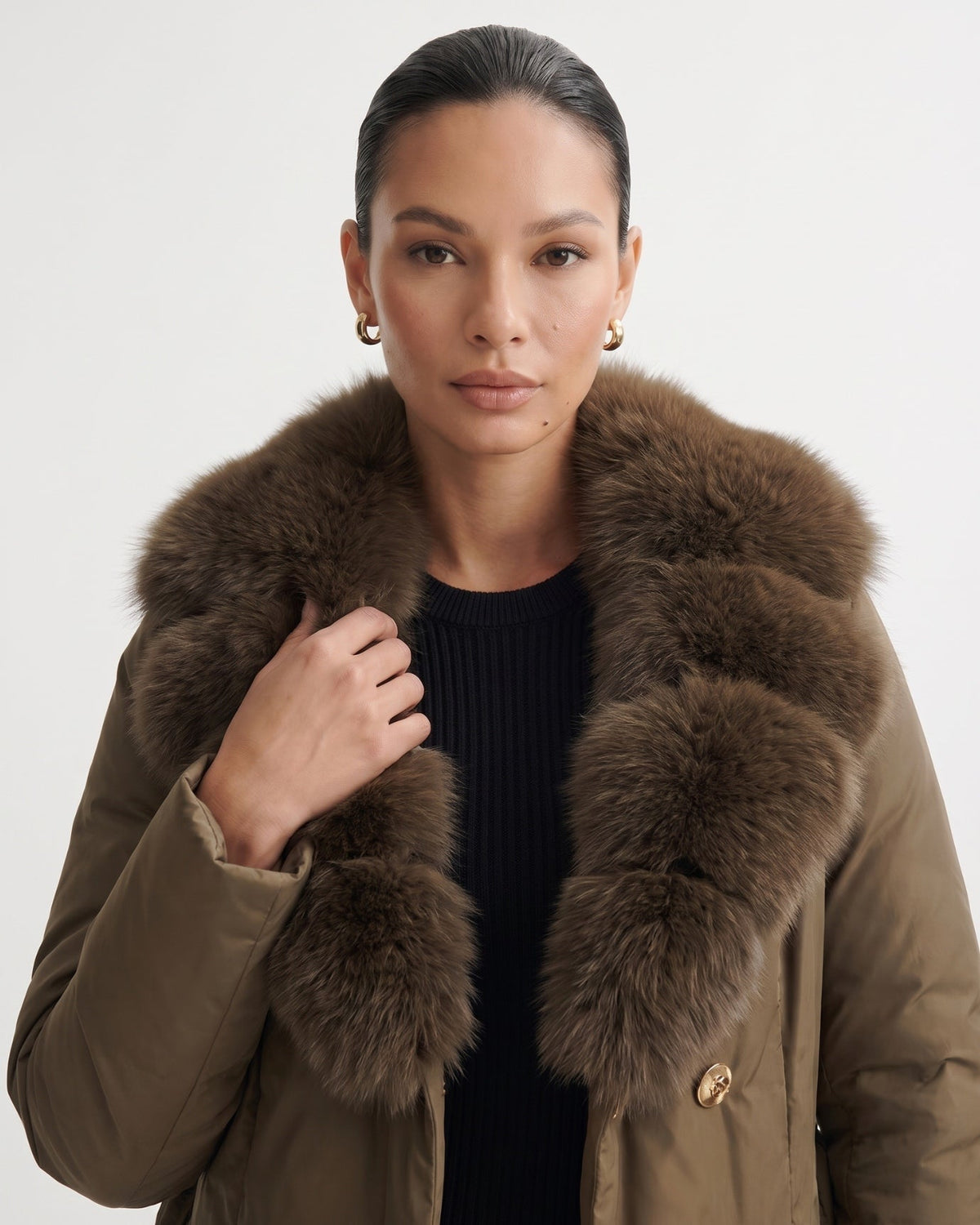 Long Belted Down Coat with Statement Collar – view 10