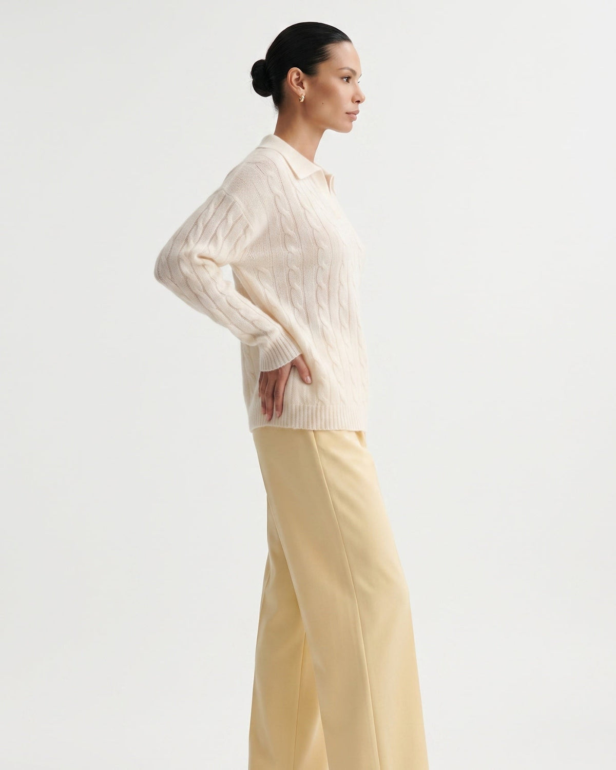 Dina Cashmere and Mulberry Silk Oversized Long Sleeve Polo Top