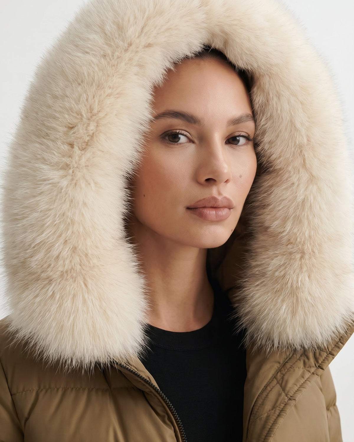 Duck Down Puffer Jacket with Trimmed Hood and Cinched Waist – view 13