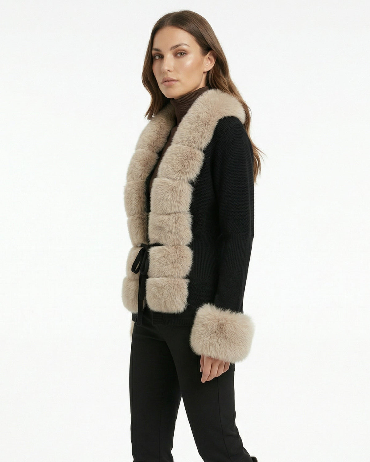 Rinna Cardigan Coat with Faux Fox Fur Collar and Cuffs – view 18