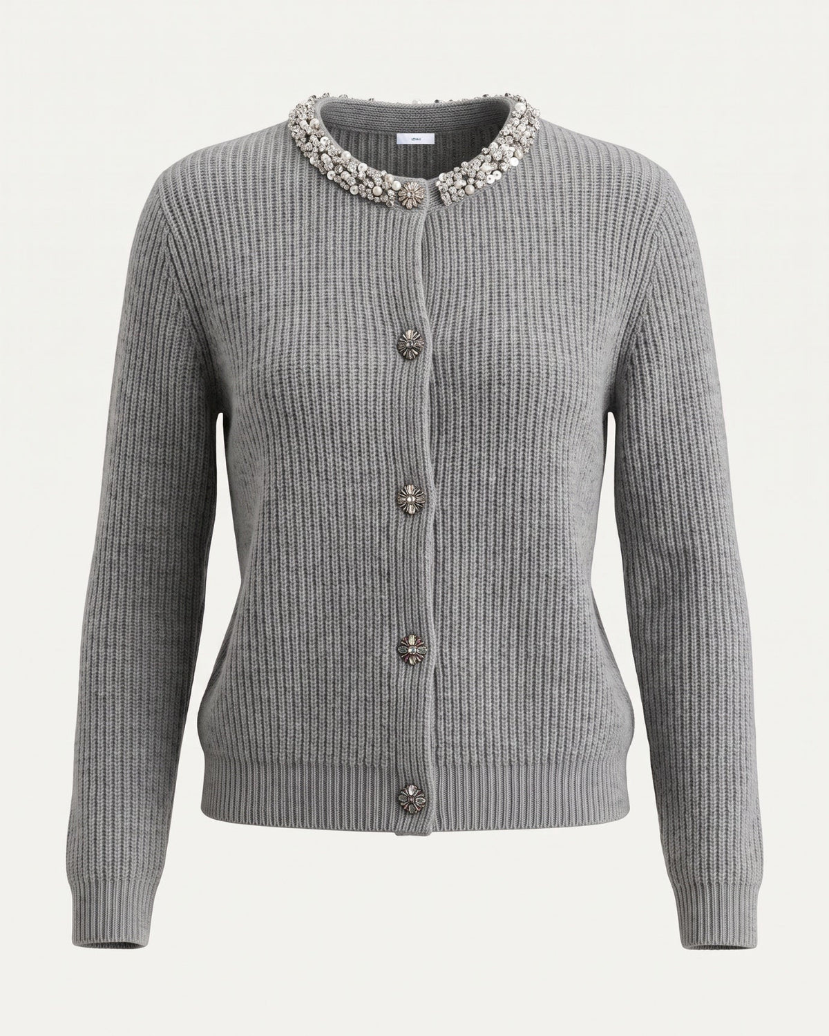 Round Neck Diamond Pattern Knit Pure Cashmere Cardigan – view 9