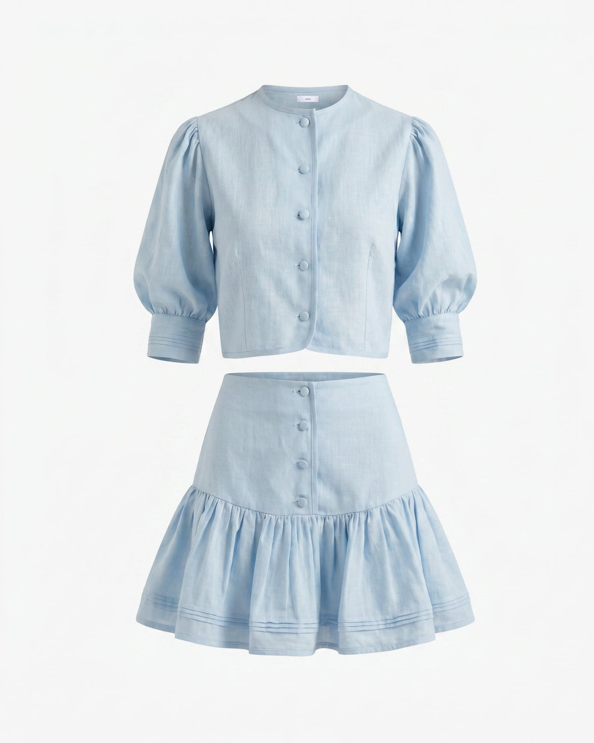 Divina Relaxed Cotton and Linen Blend Co-ord Set – Light Blue