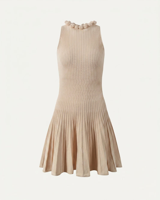 Knitted Dress with Three-Dimensional Floral Detailing
