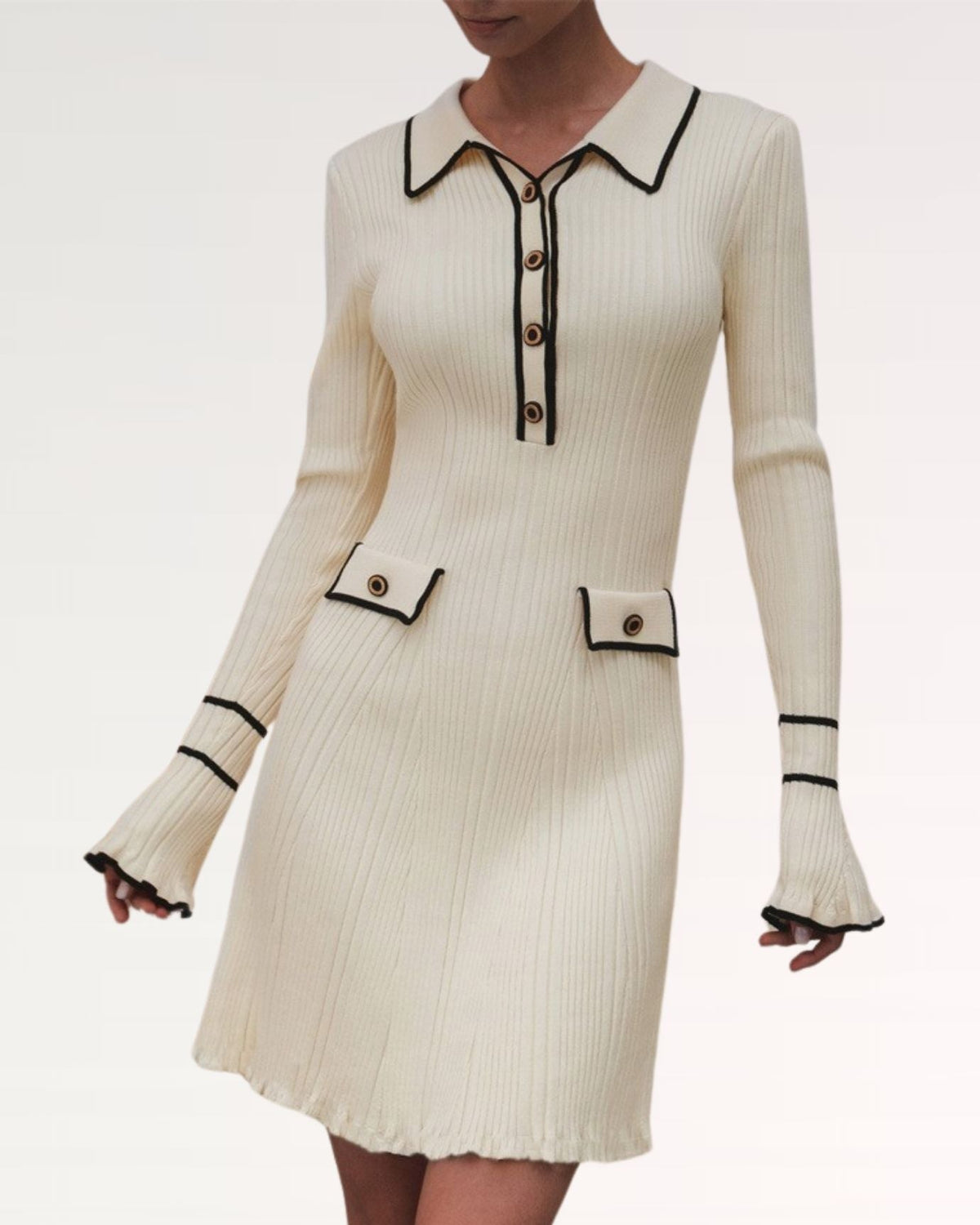Village Old Money Puff Sleeve Dress with Fitted Bodice – White – view 1