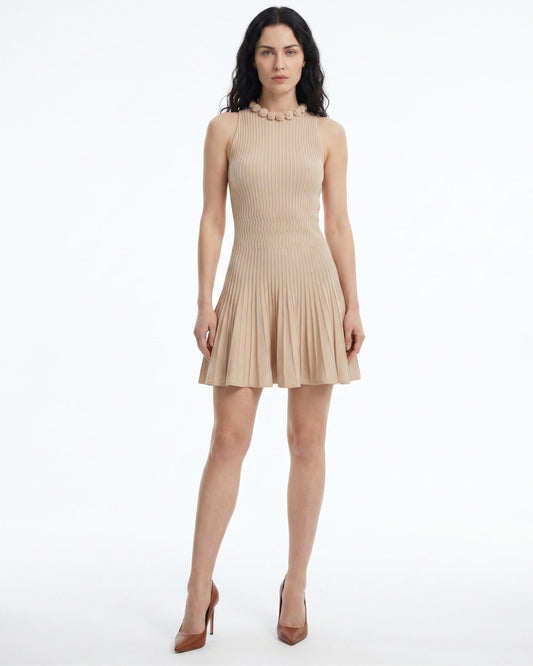 Knitted Dress with Three-Dimensional Floral Detailing