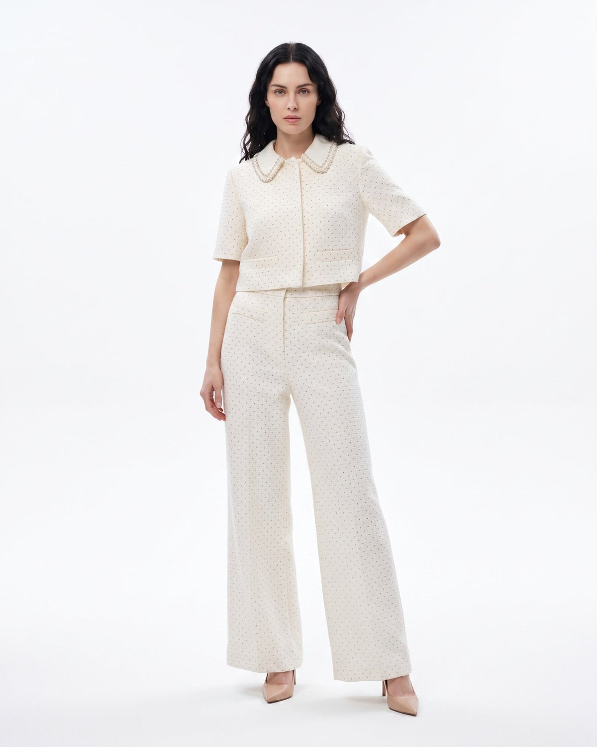 Relaxed Tailored Top and Trousers Two-Piece Set – Cream White