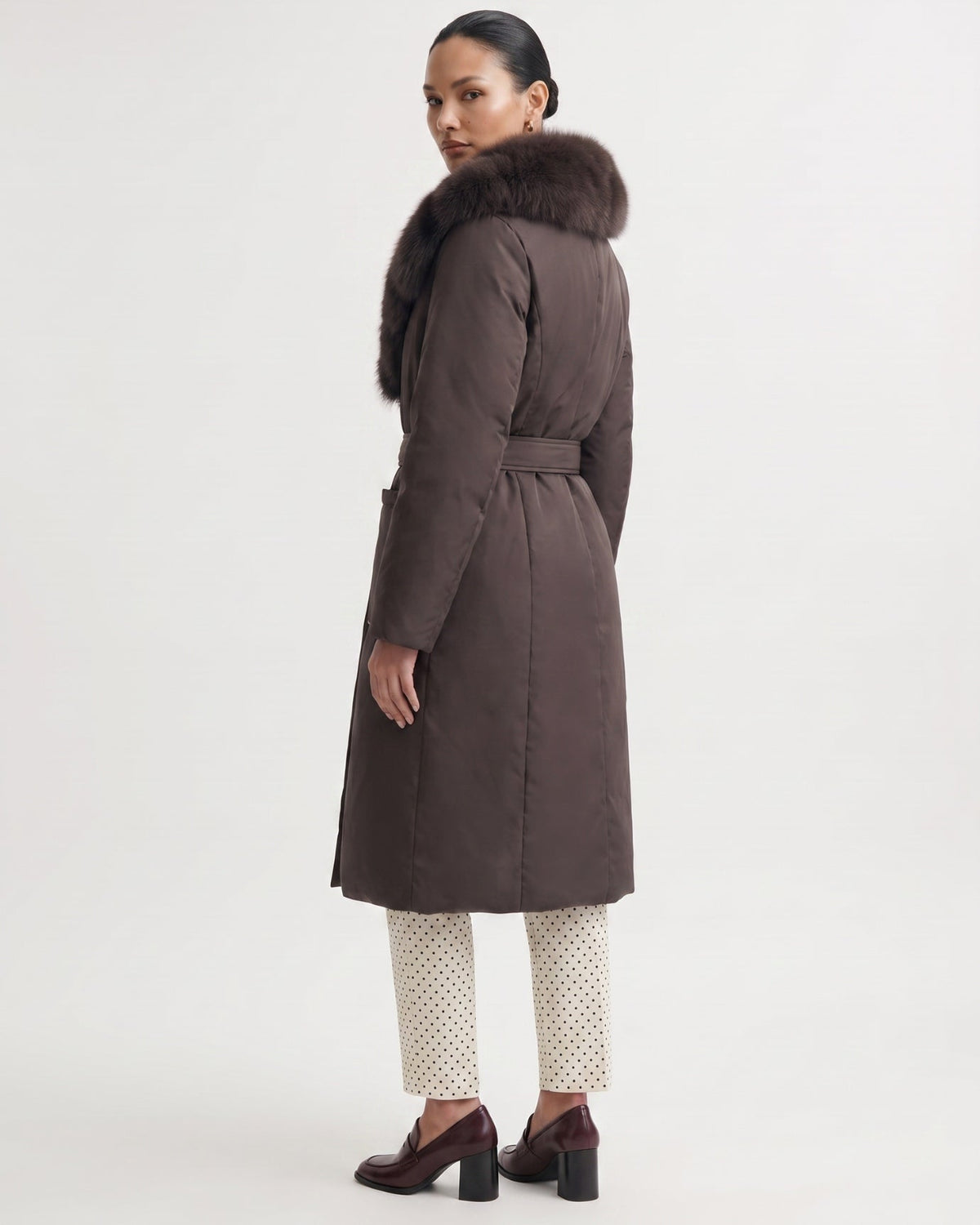 Long Belted Down Coat with Statement Collar – view 13