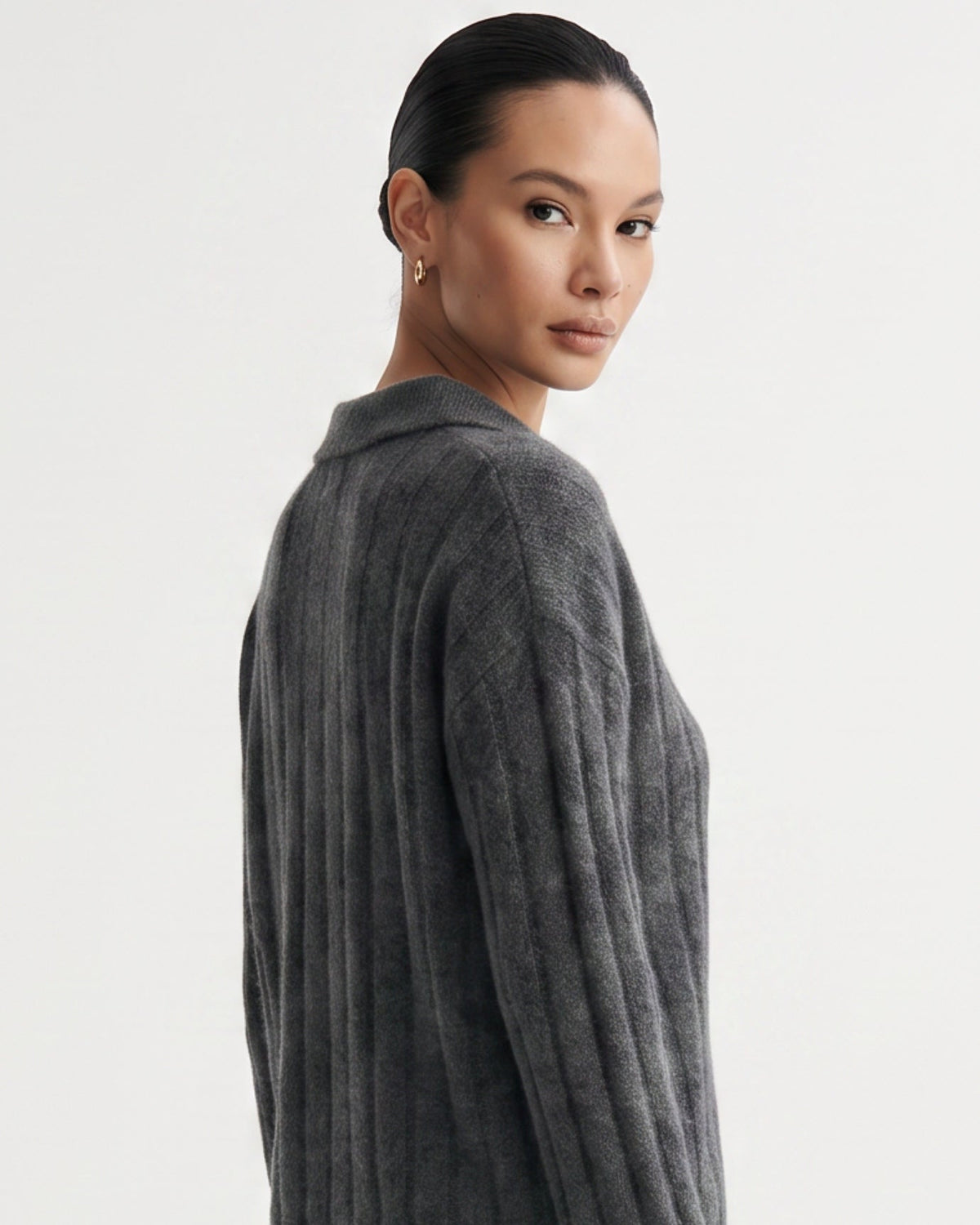 Dina Cashmere and Mulberry Silk Oversized Long Sleeve Polo Top