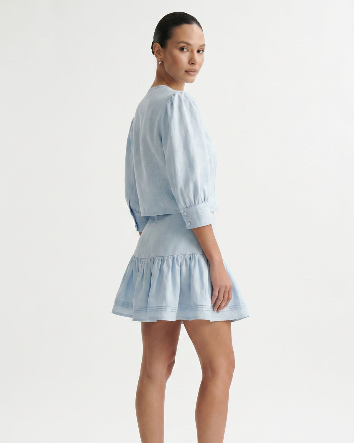 Divina Relaxed Cotton and Linen Blend Co-ord Set – Light Blue – view 4