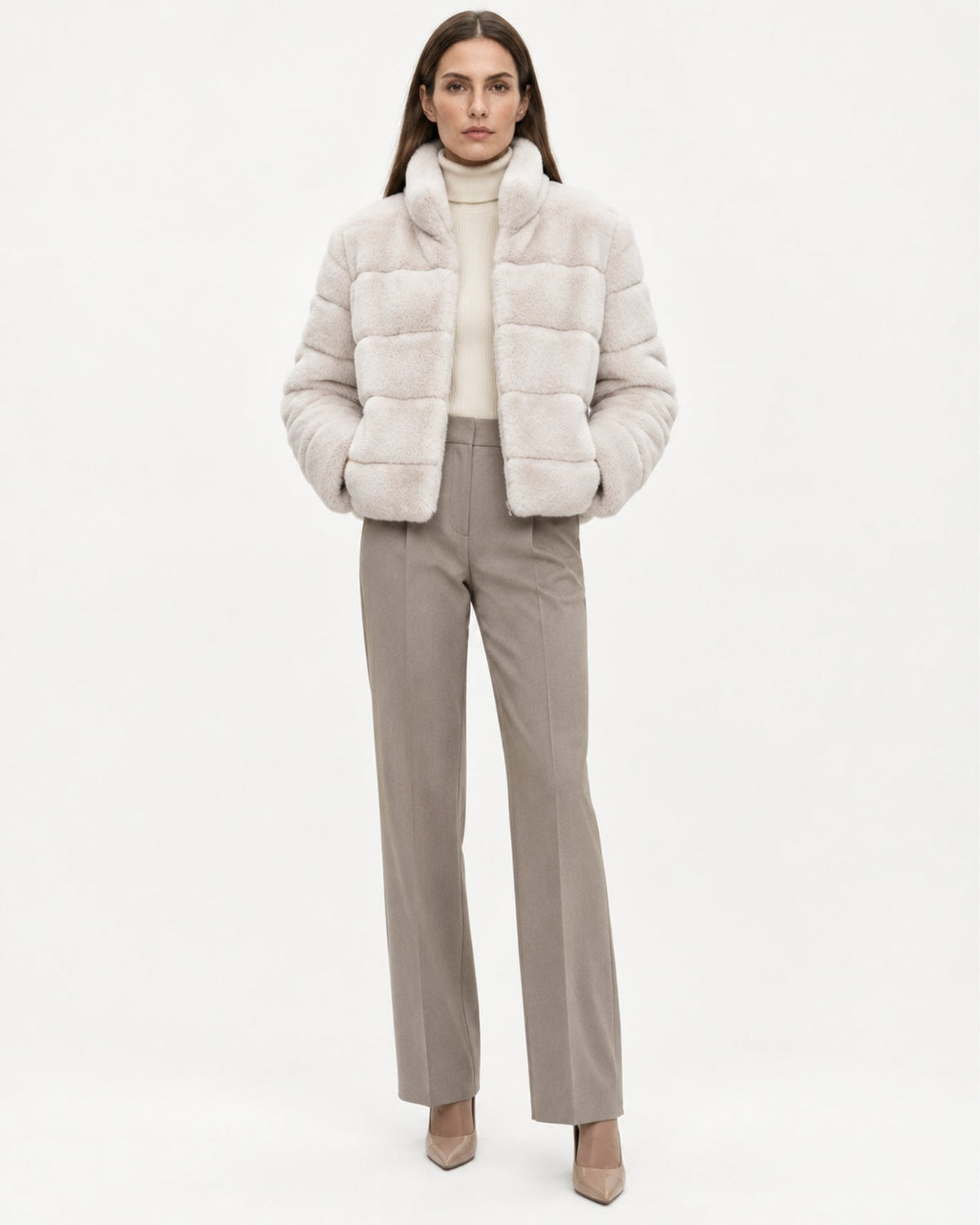 Stand Collar Short Plush Jacket with 3D Pattern – view 14