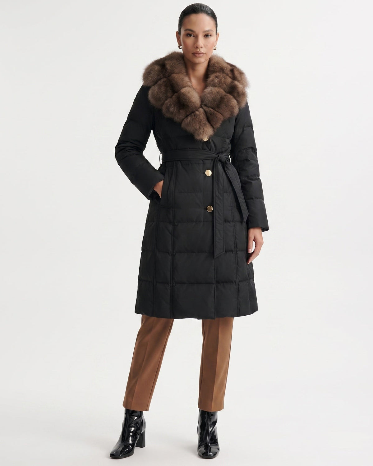 Long Belted Down Coat with Statement Collar – view 14