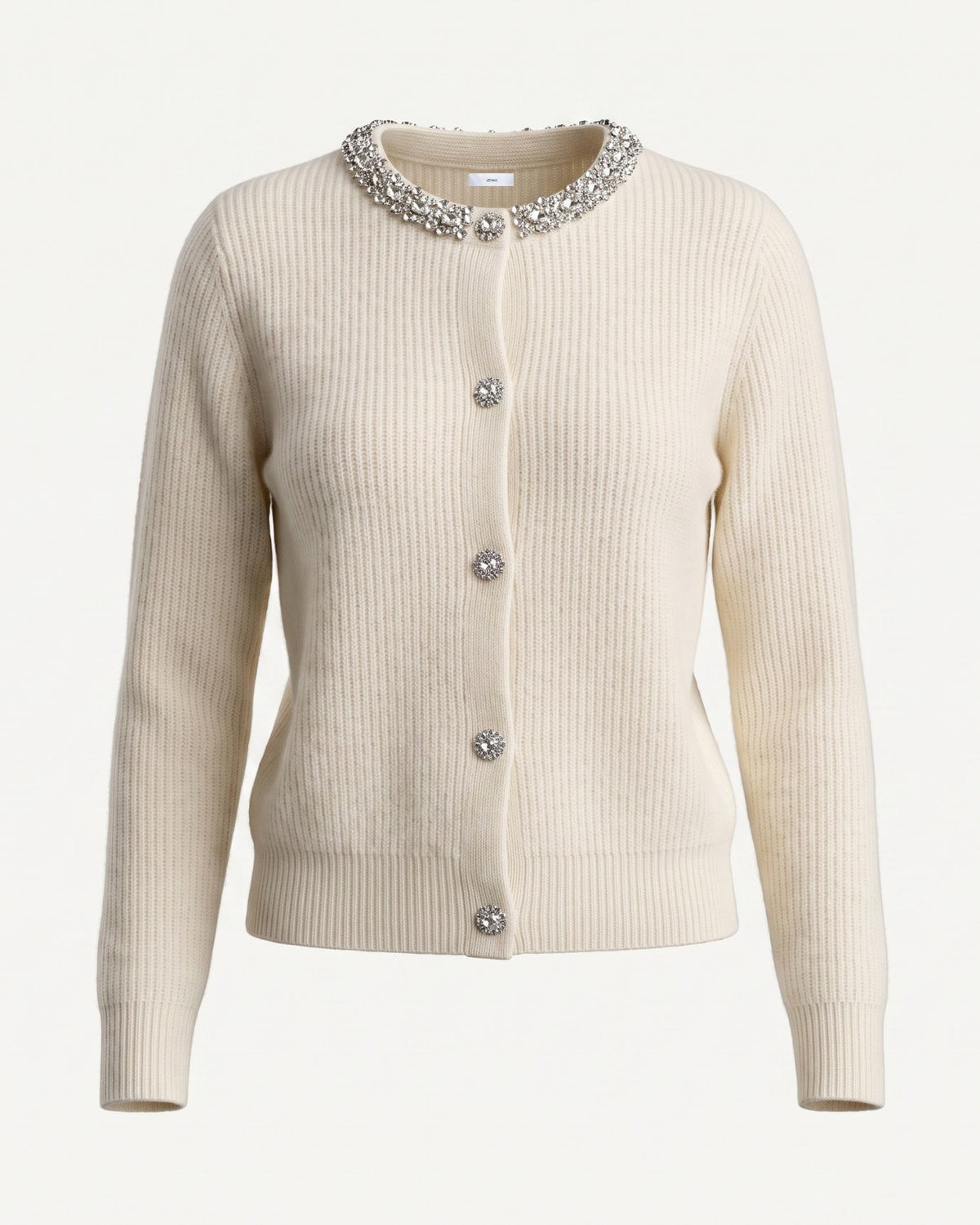 Round Neck Diamond Pattern Knit Pure Cashmere Cardigan – view 13