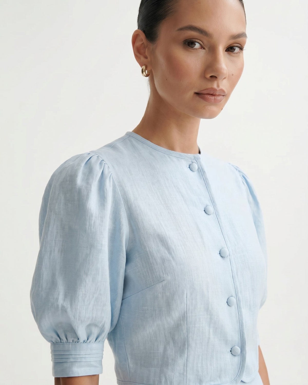 Divina Relaxed Cotton and Linen Blend Co-ord Set – Light Blue – view 5