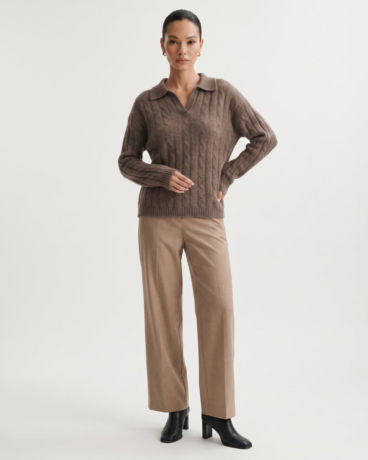 Dina Cashmere and Mulberry Silk Oversized Long Sleeve Polo Top