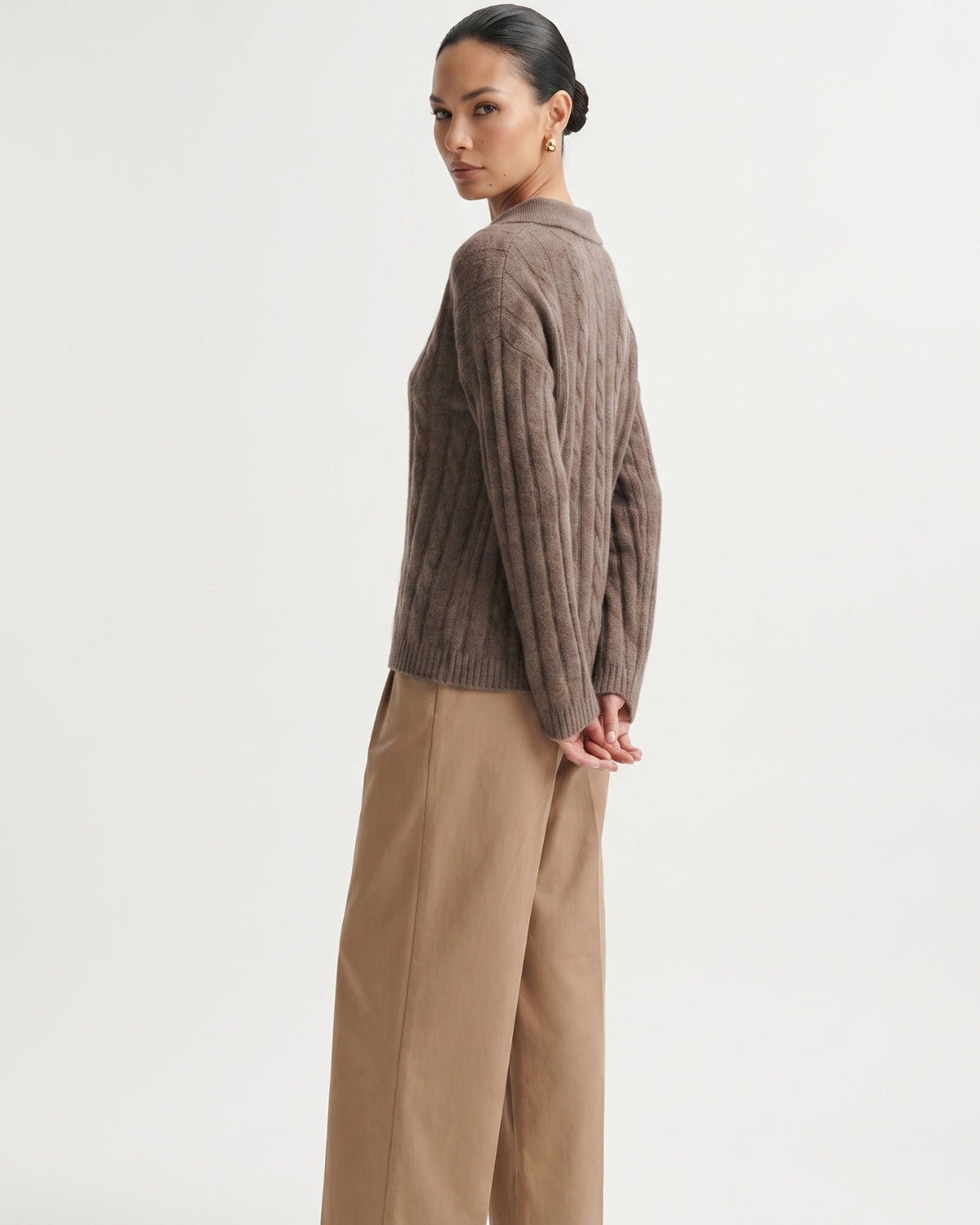 Dina Cashmere and Mulberry Silk Oversized Long Sleeve Polo Top