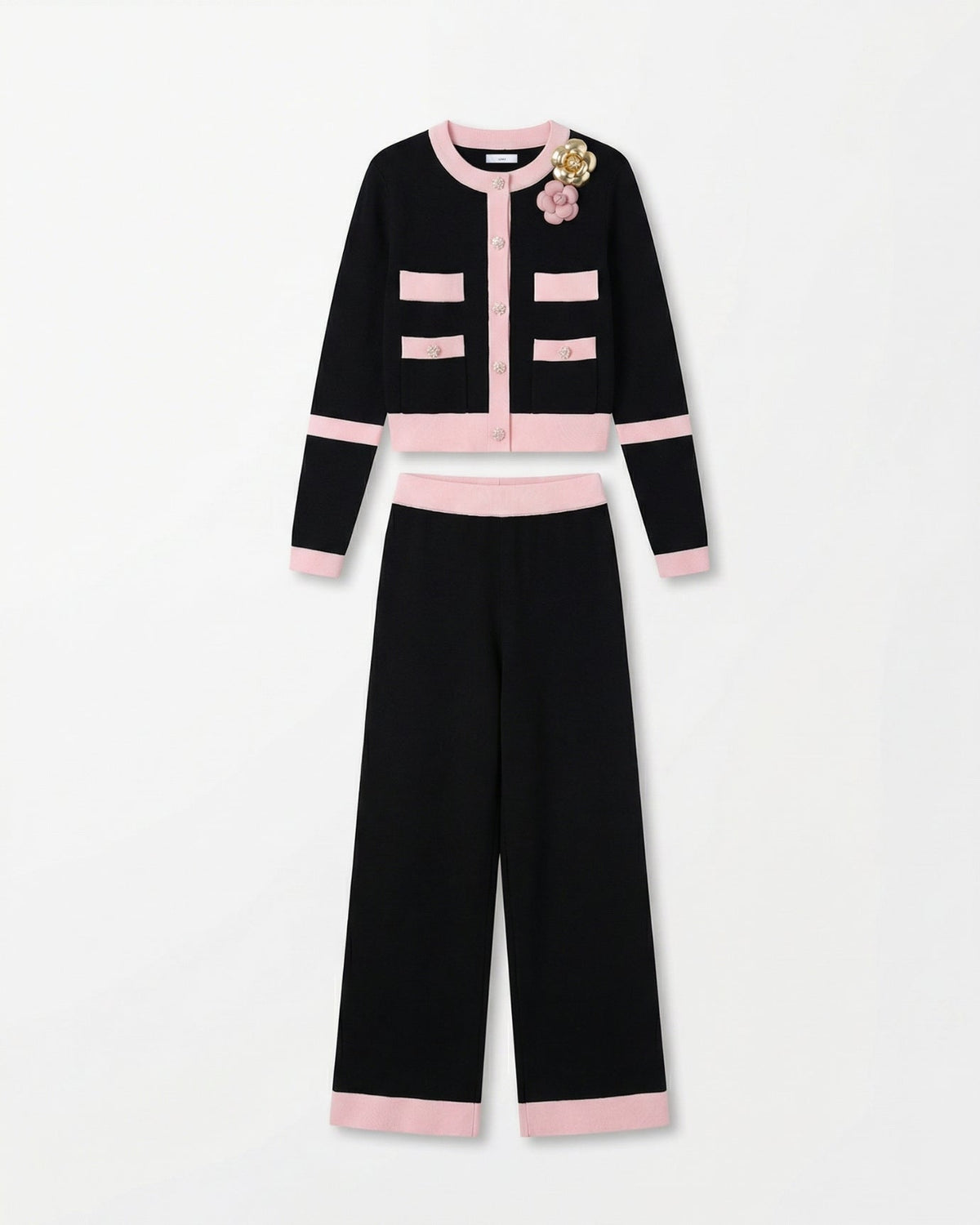 Rinna Knitted Long Sleeve Cardigan Jacket and High Waist Trousers Set