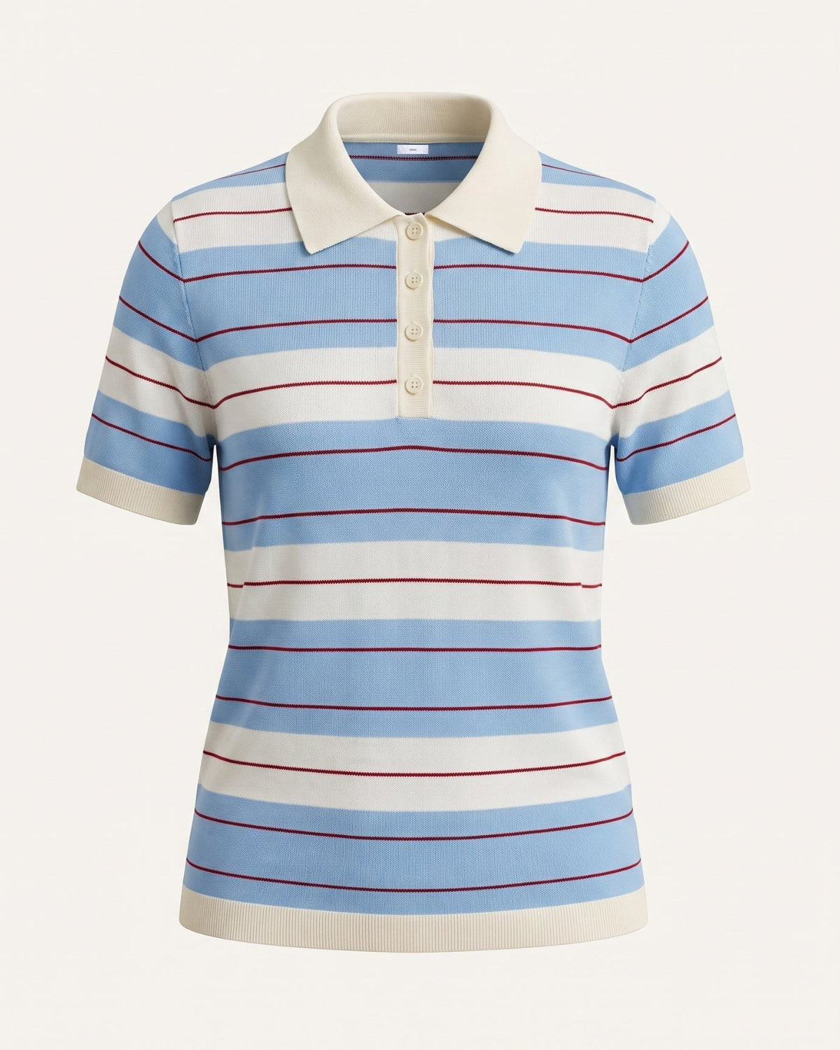 Anna Tailored Polyamide Polo Top – Sky Blue Stripes – view 1
