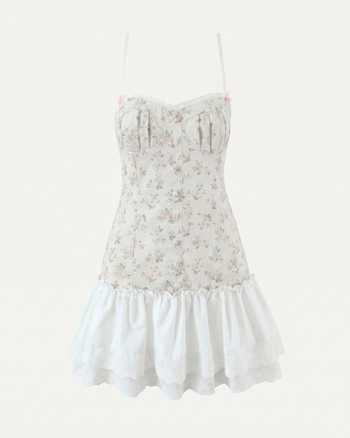 Lace Patchwork Dress with Tailored Silhouette – White Floral – view 1