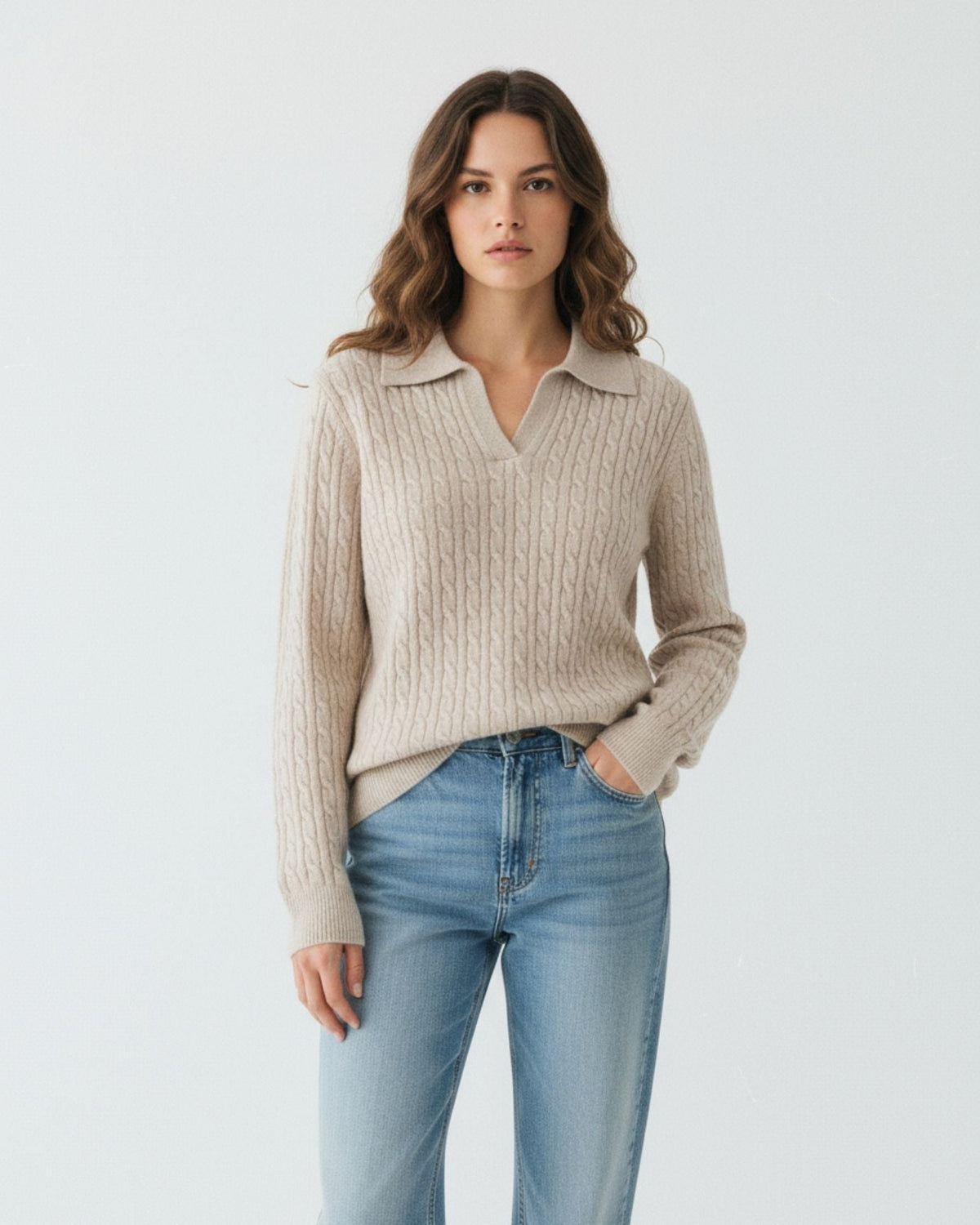 Kylie 100% Cashmere Lightweight Polo Collar Pullover Jumper – view 4