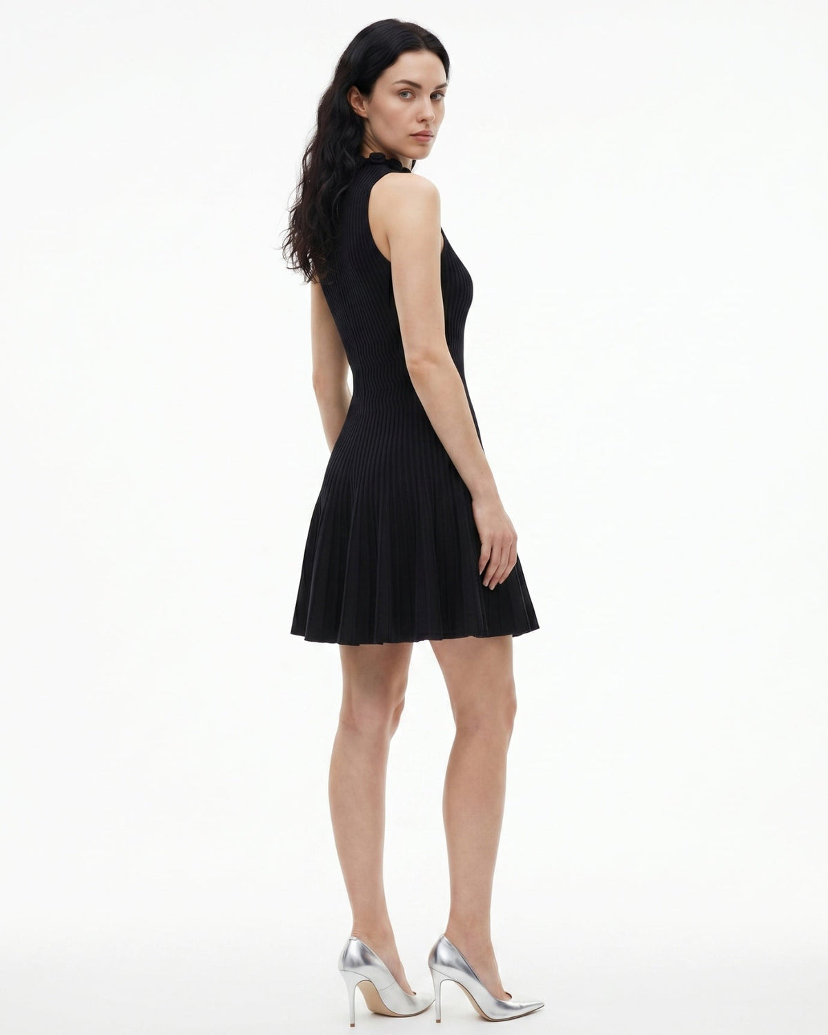 Knitted Dress with Three-Dimensional Floral Detailing