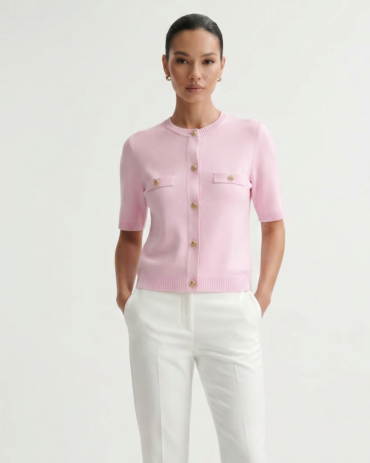 Minimalist Polyamide Knit Cardigan Top with Relaxed Sleeves