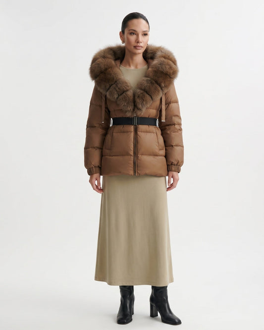 Duck Down Puffer Jacket with Collar Trim