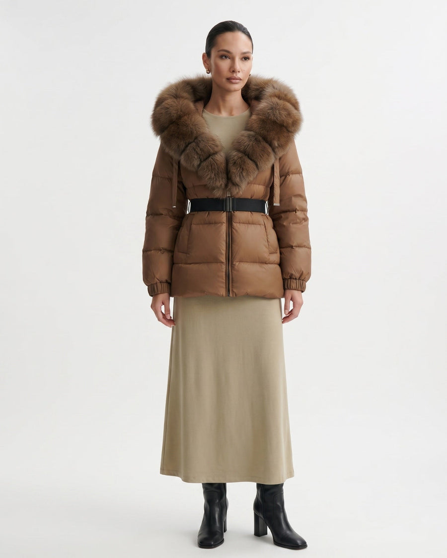Duck Down Puffer Jacket with Collar Trim