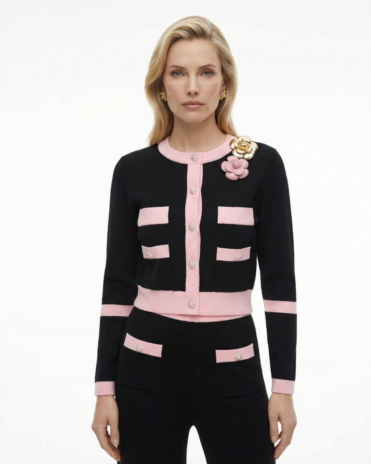Rinna Knitted Long Sleeve Cardigan Jacket and High Waist Trousers Set