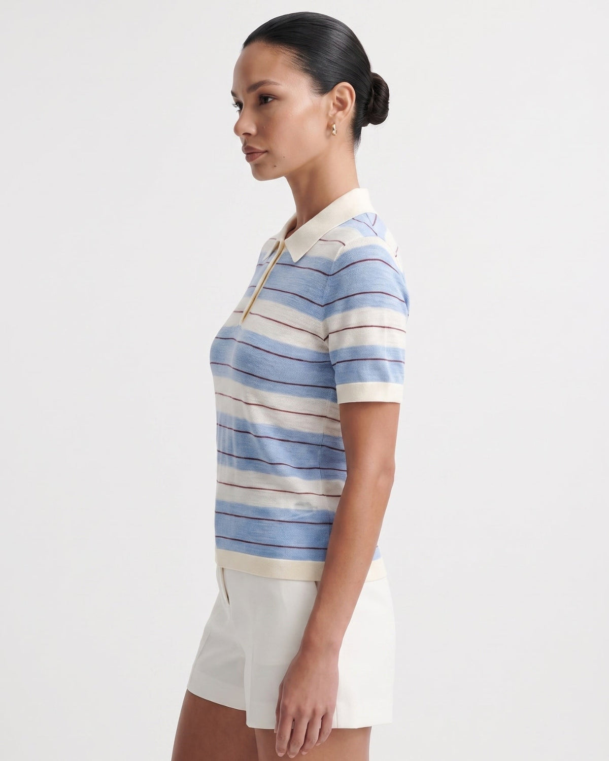 Anna Tailored Polyamide Polo Top – Sky Blue Stripes