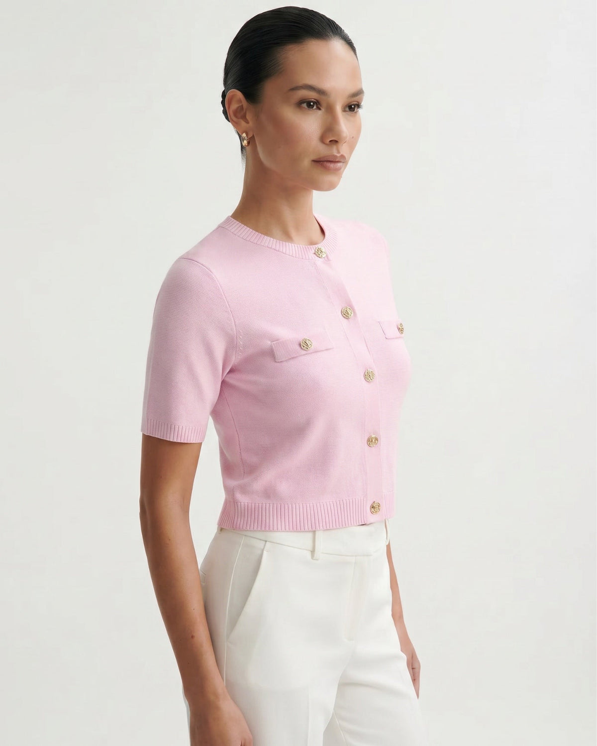 Minimalist Polyamide Knit Cardigan Top with Relaxed Sleeves