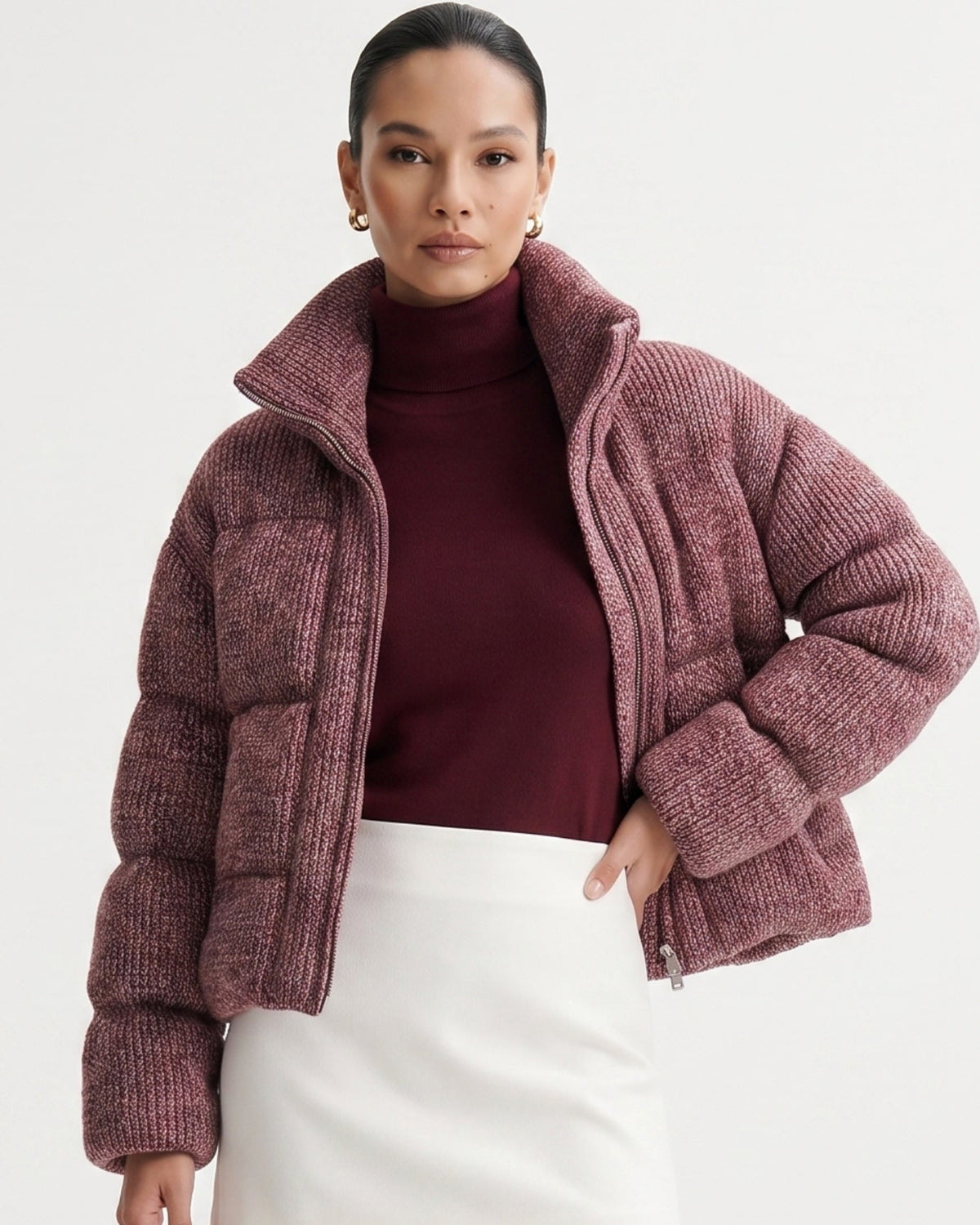 Kira Quilted Wool Knit Down Jacket with Nylon Lining – view 3