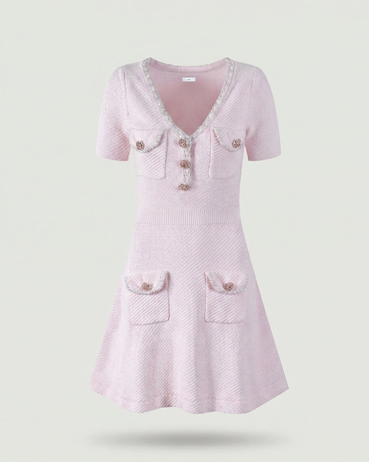 Diamond Button Tailored Wool Mini Dress – Pink
