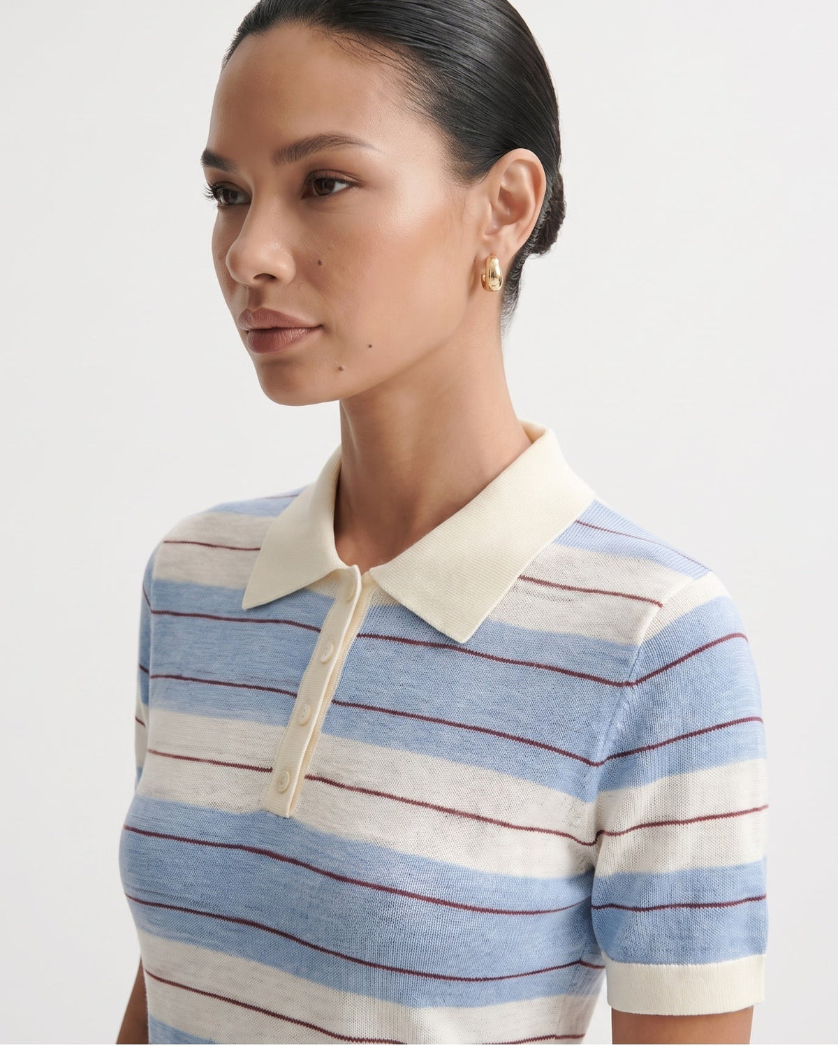Anna Tailored Polyamide Polo Top – Sky Blue Stripes – view 5