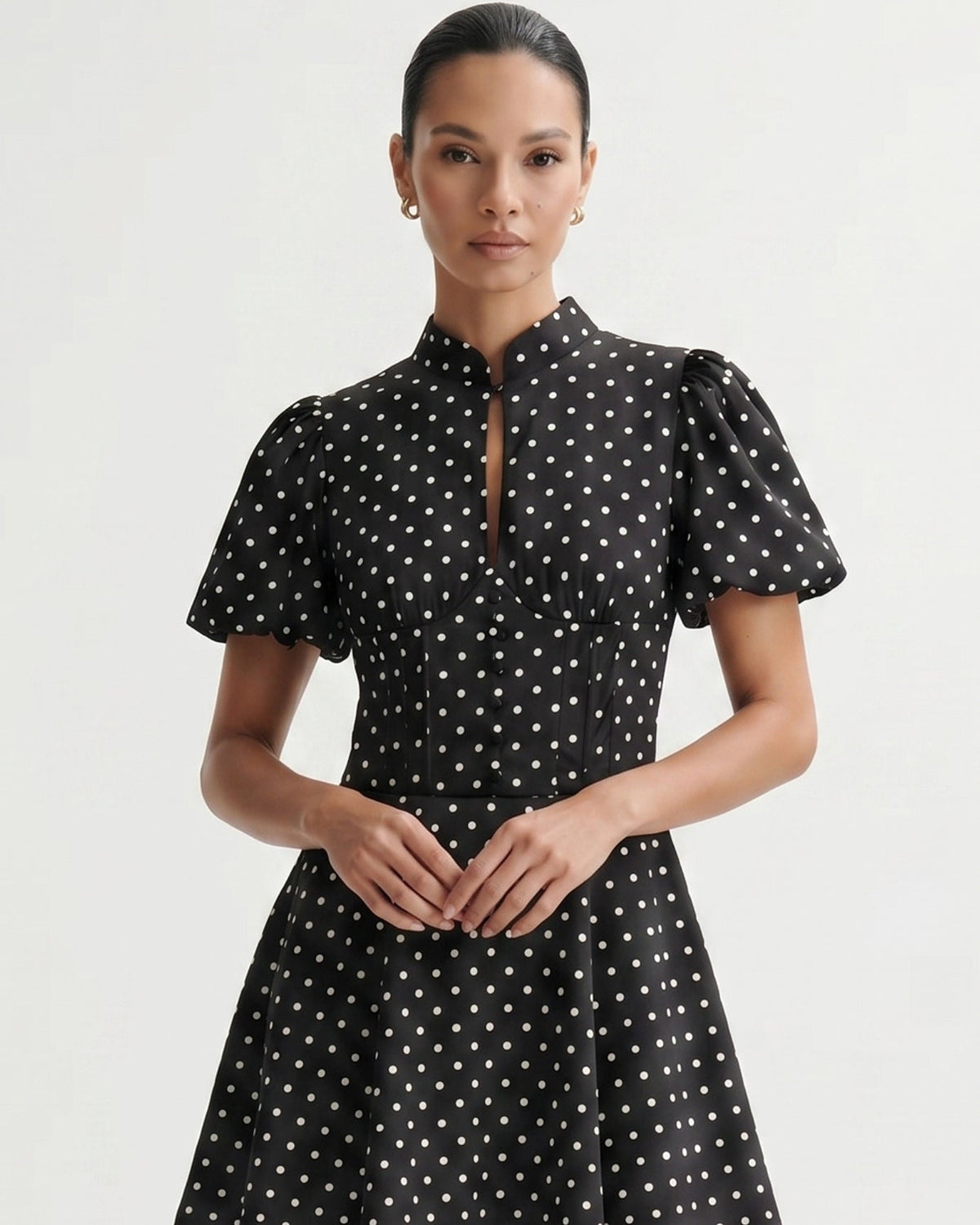Marbella Polka Dot Dress with Voluminous Puff Sleeves – view 15