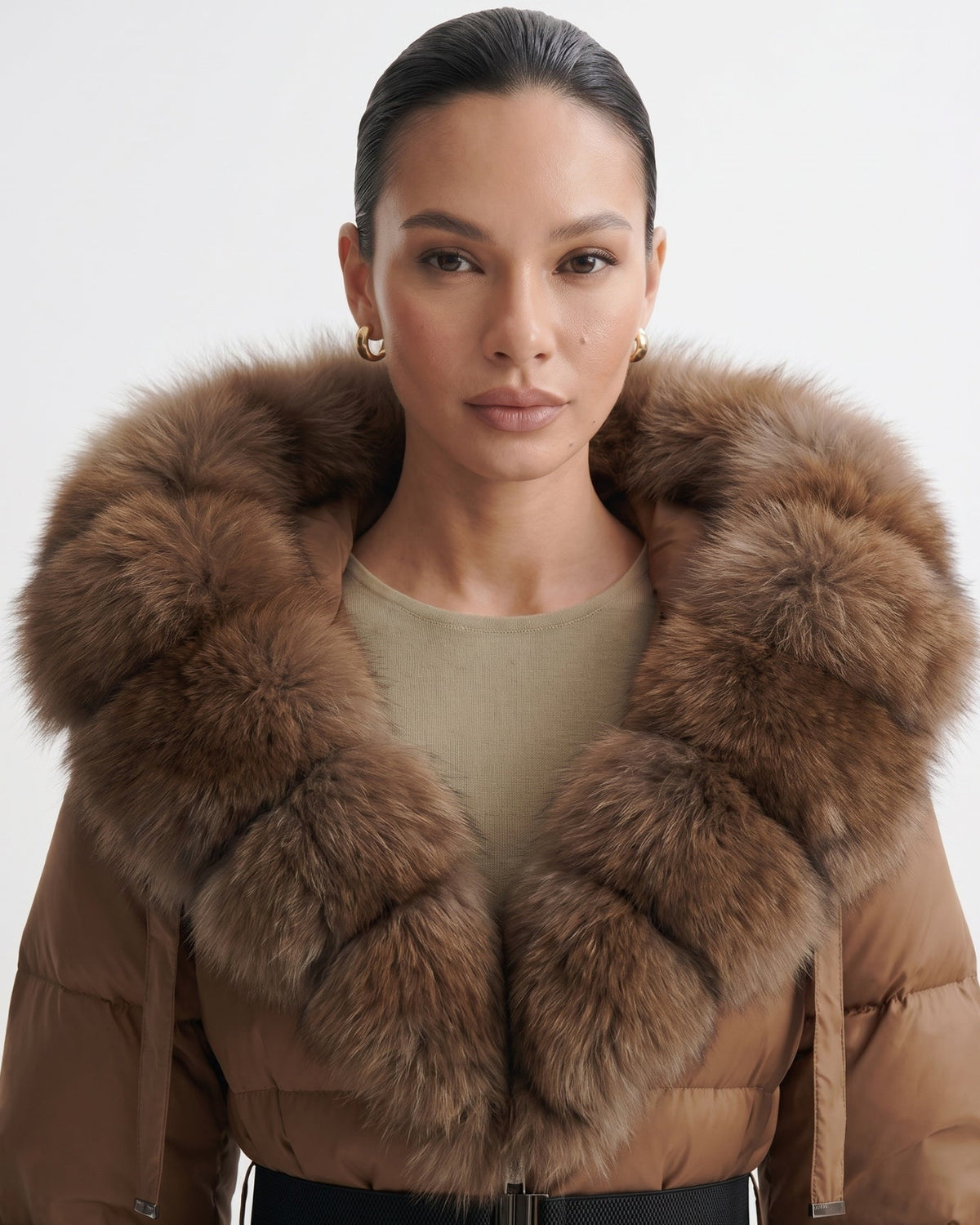 Duck Down Puffer Jacket with Collar Trim
