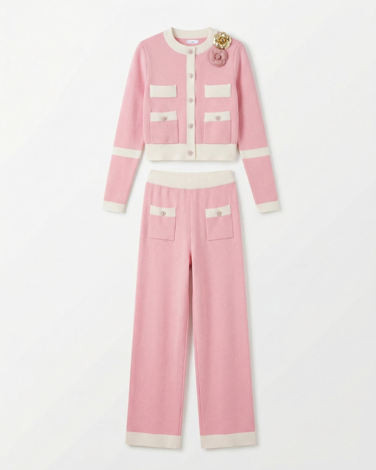 Rinna Knitted Long Sleeve Cardigan Jacket and High Waist Trousers Set