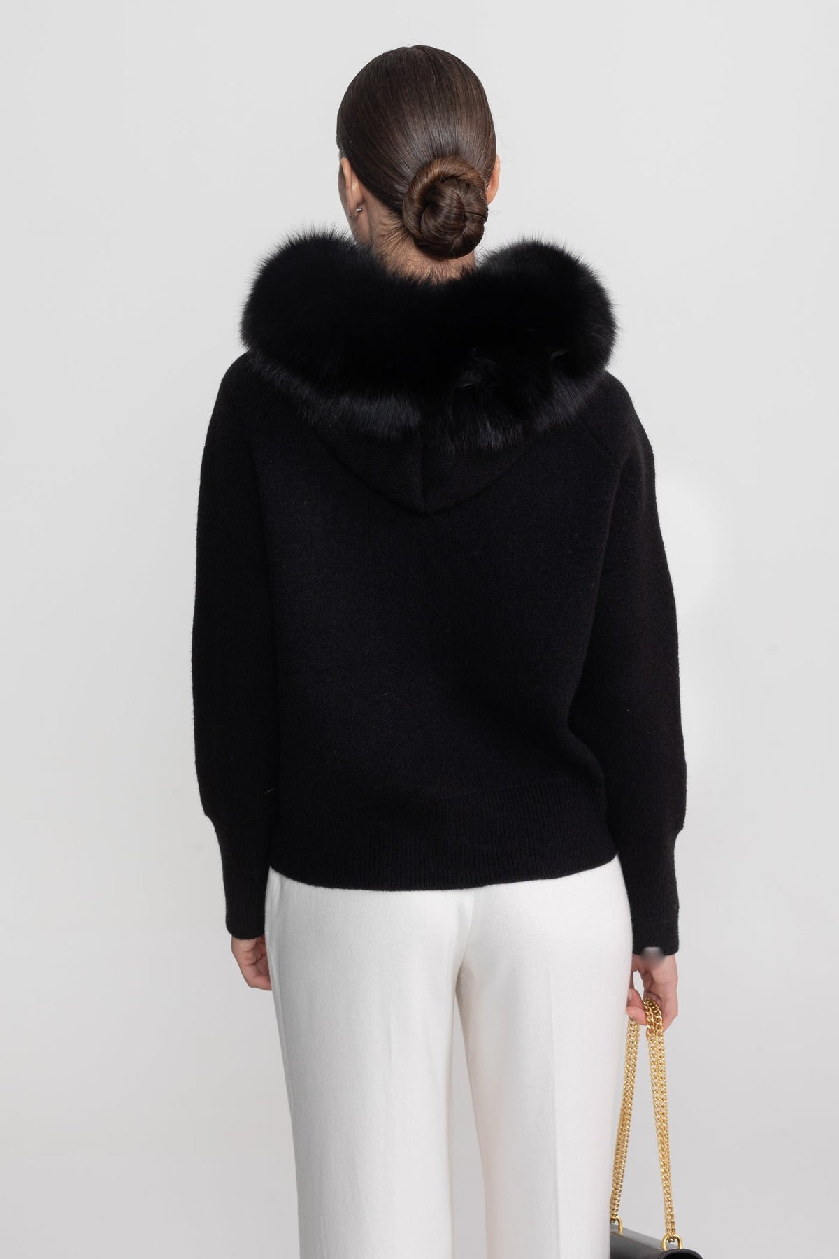 Zip-Up Wool Blend Knit Hoodie – Black – view 5