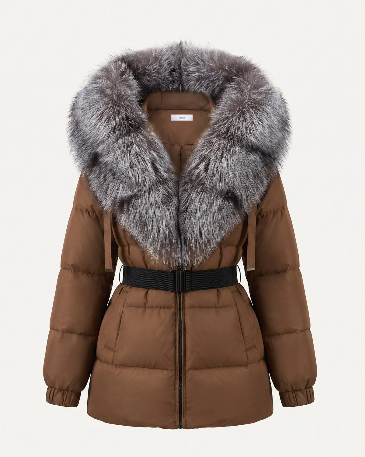 Duck Down Puffer Jacket with Collar Trim