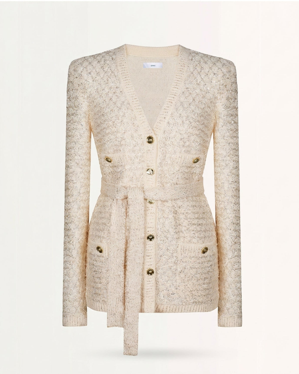 Sequin Knit Long Sleeve V-Neck Cardigan with Ribbed Cuffs – view 5