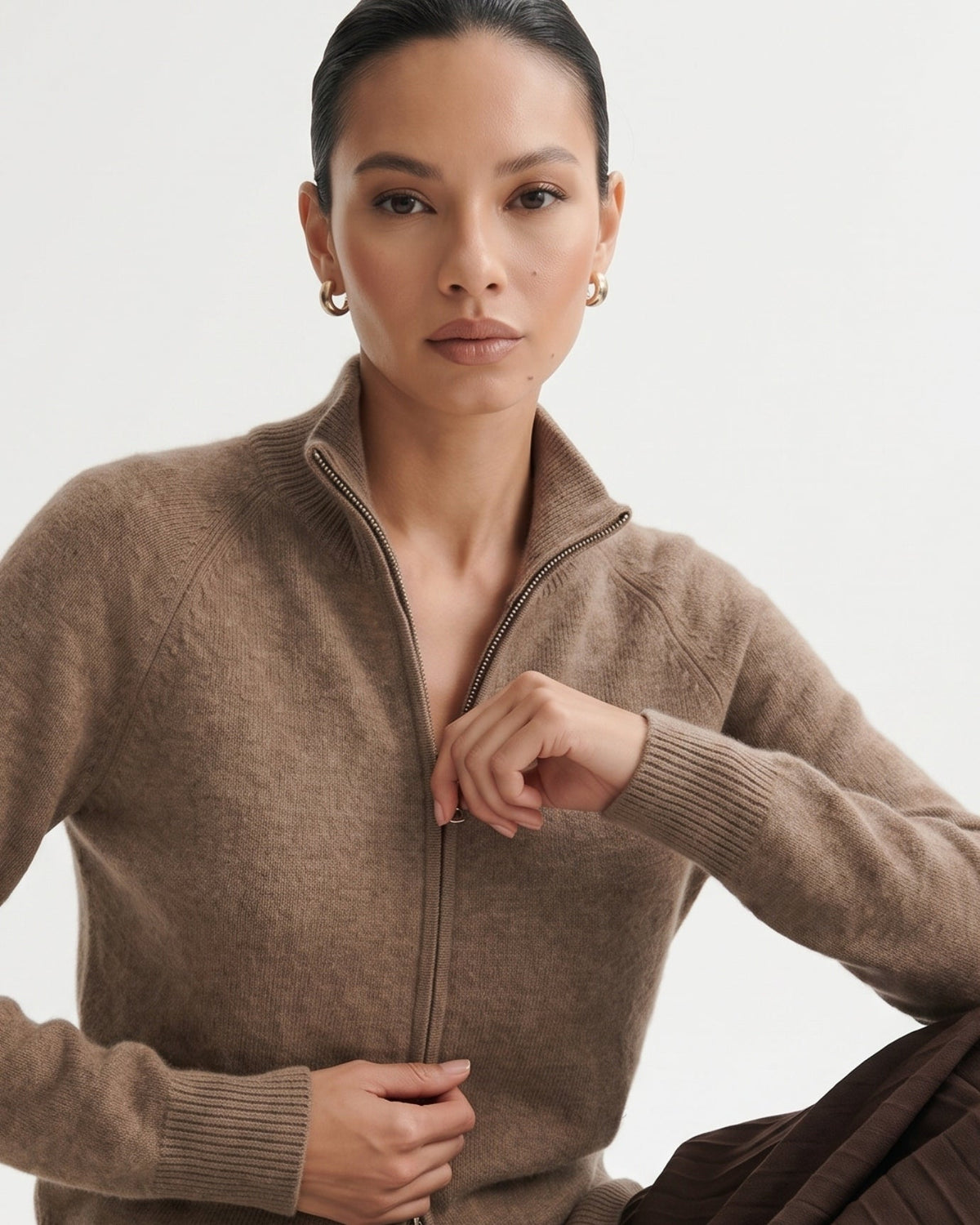 Ria Cashmere Double Zip Jacket with Relaxed Cut – view 8