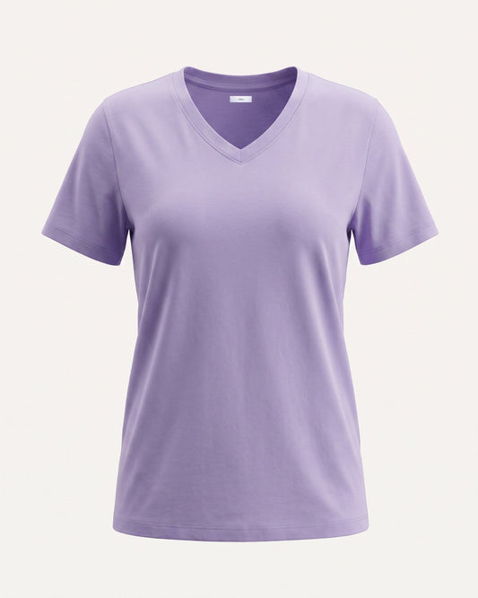 Mercerised Cotton V-Neck Tailored Cut T-Shirt with Subtle Sheen