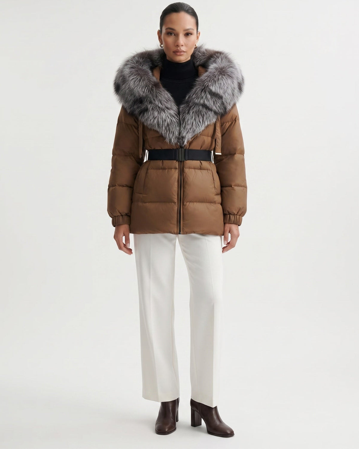 Duck Down Puffer Jacket with Collar Trim