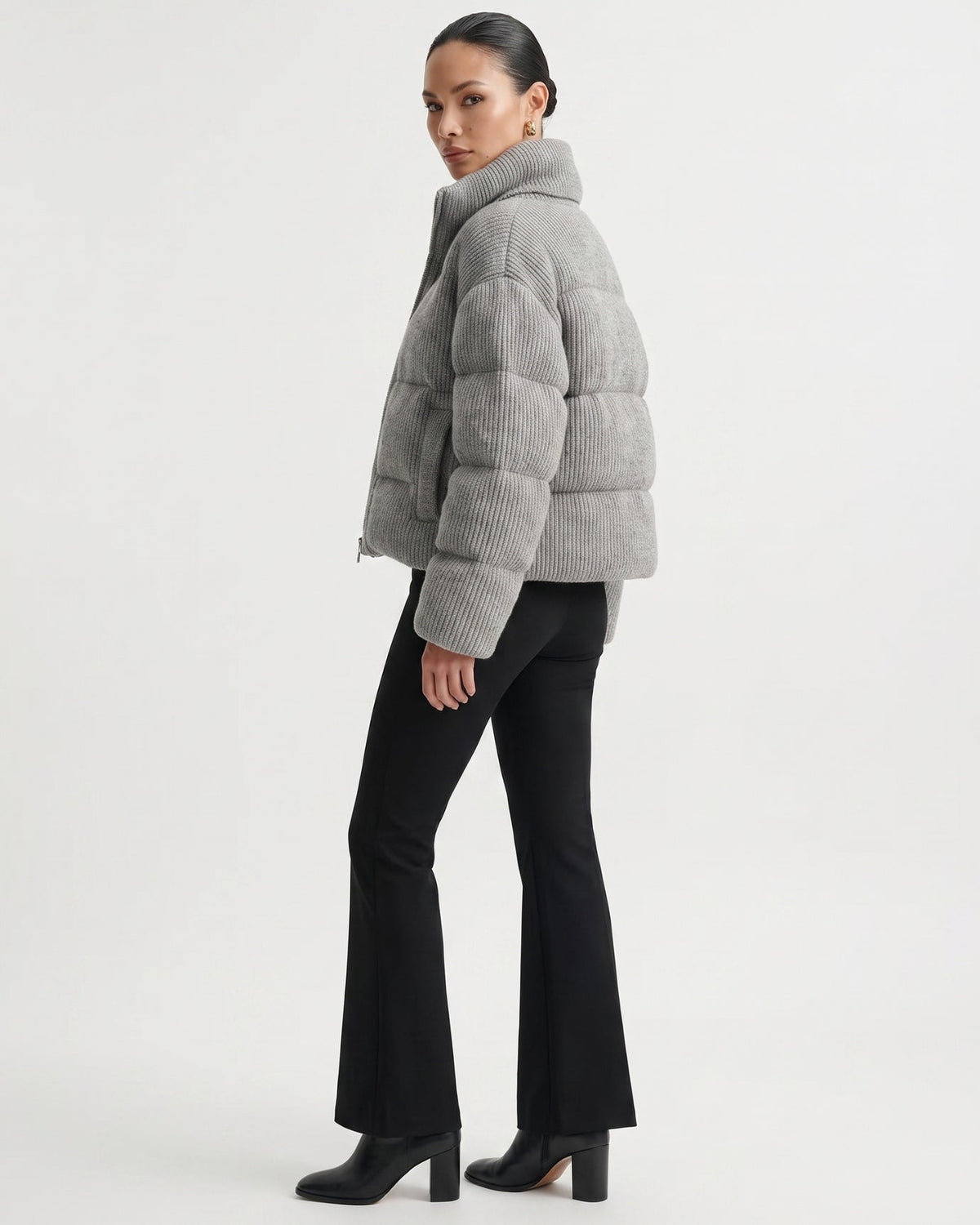 Kira Quilted Wool Knit Down Jacket with Nylon Lining – view 6