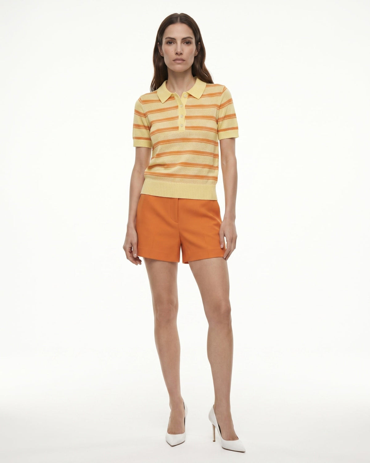 Mykonos Striped Button-Front Polo Top – Yellow Stripes