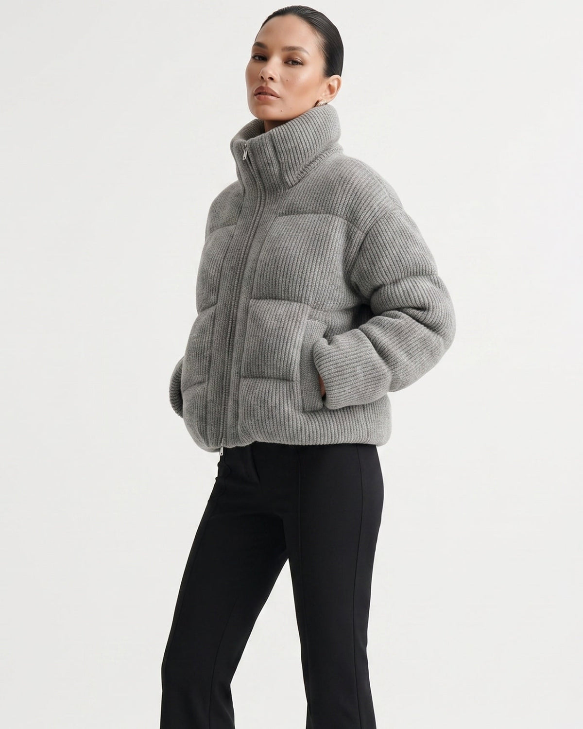 Kira Quilted Wool Knit Down Jacket with Nylon Lining