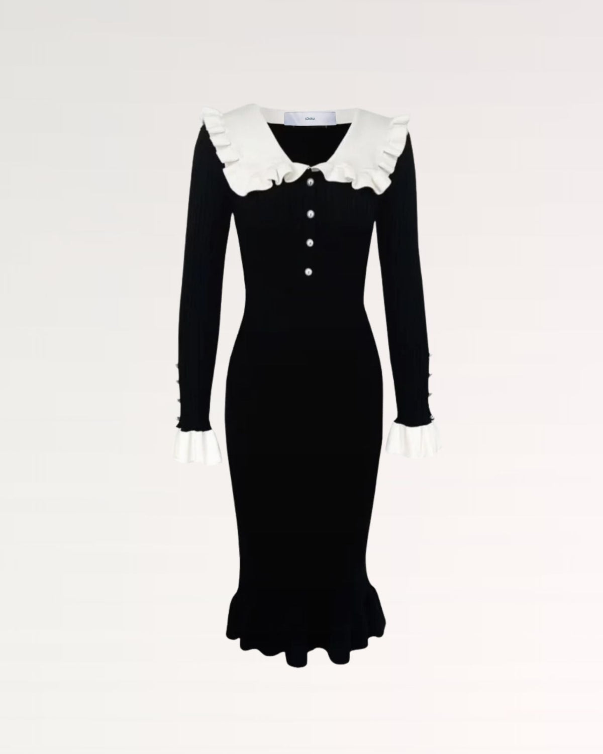 Old Money Refined Long Sleeve Tailored Stretch Dress – Black – view 1